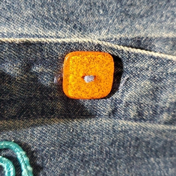 VINTAGE JEAN DENIM SHACKET BUTTONDOWN SHIRT LARGE 80s 90s ART DECO EMBROIDERED - Picture 5 of 6